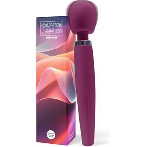 Oliver James Vibratore Wand Premium di Oliver James - Ricaricabile e Resistente agli Schizzi con 5 Modalità e 4 Livelli di Intensità - Silicone Sicuro, per Lei & Lui, 30,5 x 5,6 cm (Viola di mezzanotte)