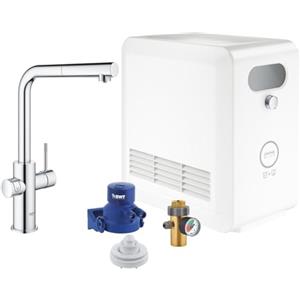 GROHE Blue Professional Starter Kit con Rubinetto Filtro Acqua, Bocca L, Doccetta Estraibile, Acqua Filtrata Refrigerata e Frizzante, WiFi e Bluetooth, Cromo, 31326002