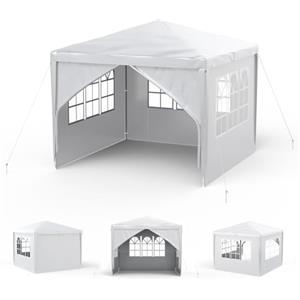 Aufun Gazebo da giardino impermeabile con 4 pannelli laterali, tenda grande pieghevole, tenda da gazebo pieghevole impermeabile, protezione UV 50+ per matrimoni, picnic, feste, 3 x 3 metri, bianco