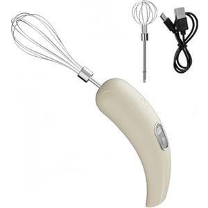 Eawfgtuw Sbattitore elettrico ricaricabile per uova, 5 impostazioni di velocità, ricarica USB con mixer e ganci per impasto, per caffè, crema e torta, colore beige