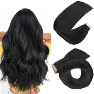 Hotlulana Extension Capelli Veri Biadesivo Nero Naturale(#1B) 14Pollici 20pcs 35cm 40g Invisible Skin Weft Tape in Hair Extensions Human Hair