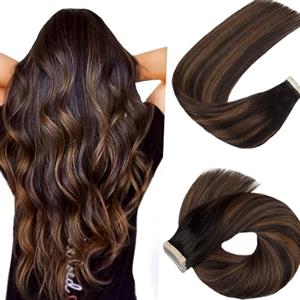 Hotlulana Extension Capelli Veri Biadesivo Nero Naturale Con Castano(#1B/1B/6) Extension Capelli Veri 18Pollici 20pcs 45cm 40g Extension Biadesive Capelli Veri Invisible Skin Weft Tape in Extensions.