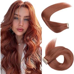 Hotlulana Extension Capelli Veri Biadesivo Castano Ramato Scuro(33A#) Extension Capelli Veri 14Pollici 20pcs 35cm 40g Extension Biadesive Capelli Veri Invisible Skin Weft Tape in Hair Extensions.