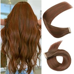 Hotlulana Extension Capelli Veri Biadesivo Balayage Castano Cioccolato Con Marrone Scuro Rossiccio(4/4/33A#) Extension Capelli Veri 22Pollici 20pcs 55cm 50g Invisible Extension Biadesive Capelli Veri.