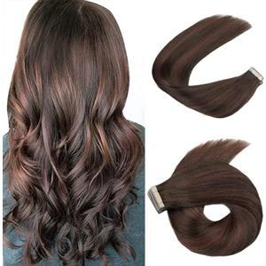 Hotlulana Extension Capelli Veri Biadesivo Balayage Castano Cioccolato Con Marrone Scuro Rossiccio (#4/4/33) - 14 Pollici, 40 Pezzi, 35cm, 80g - Invisible Biadesive