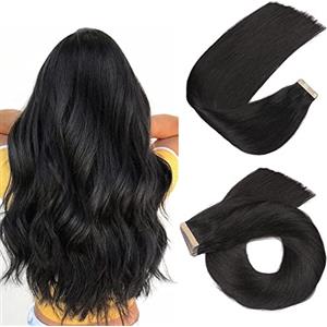 Hotlulana Extension Capelli Veri Biadesivo Nero Naturale(#1B) Extension Capelli Veri 16Pollici 20pcs 40cm 40g Extension Biadesive Capelli Veri Invisible Skin Weft Tape in Hair Extensions Human Hair