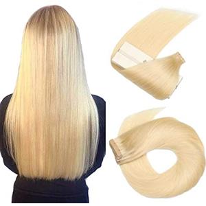 Hotlulana Extension Capelli Veri Biadesivo Bleach Blonde(#613) Extension Capelli Veri 20Pollici 20pcs 50cm 50g Invisible Extension Biadesive Capelli Veri Remy Skin Weft Tape in Hair Extensions.