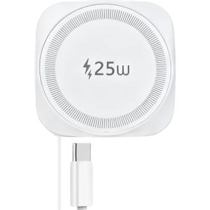 Kitbox Caricatore Wireless Magnetico 25W con Cavo USB C Retrattile, Base Ricarica Wireless Veloce Qi2.2 Per iPhone 17/16/15/14/13/12/Airpods, Caricatore Portatile per Samsung Galaxy, Google Pixel ecc,Bianco