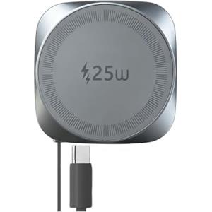 Kitbox Caricatore Wireless Magnetico 25W con Cavo USB C Retrattile, Base Ricarica Wireless Veloce Qi2.2 Per iPhone 17/16/15/14/13/12/Airpods, Caricatore Portatile per Samsung Galaxy, Google Pixel ecc,Grigio