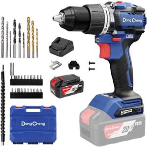 Dong Cheng Trapano a Percussione a Batteria 20V Brushless 90 Nm, Trapano Avvitatore Batteria, 1x4,0 Ah, 3 Modalità-Foratura, Avvitatura, Percussione, Mandrino 13 mm, 19+2 Coppie, 2 Velocità
