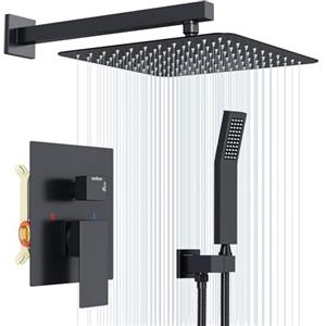 Rainsworth Set doccia da incasso, set doccia con miscelatore doccia incassato, sistema doccia nero con 30 x 30 cm soffione doccia