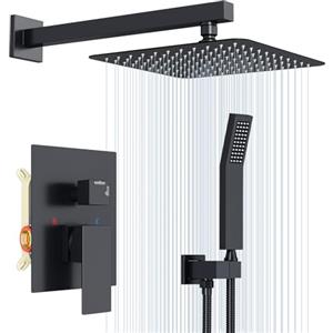 Rainsworth Rainworth Set Incasso Nero, Sistema Completo con Miscelatore, Kit con Soffione a Pioggia 25×25cm, Miscelatore da Incasso Corpo in Ottone