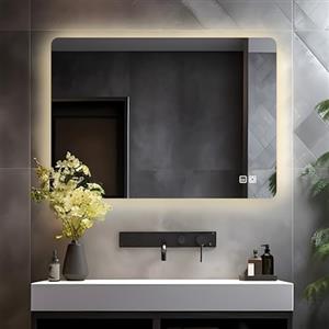 LISA Specchio da bagno a LED con illuminazione 60x50 cm, Specchio da bagno grande con illuminazione touch dimmerabile bianco caldo/bianco freddo antiappannamento per bagno, WC, corridoio