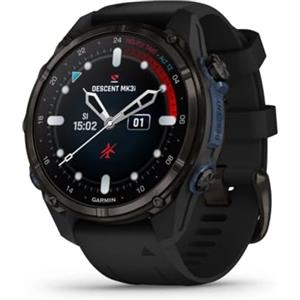Garmin Descent Mk3i 43mm Carbon Grey DLC Titanium Smartwatch con Cinturino in Silicone, Nero