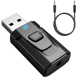 Xevtrak Adattatore Bluetooth USB 5.0 2 in 1, Trasmettitore Bluetooth per TV Audio Stereo, Adattatore Bluetooth USB 5.0 Presa Jack Nero, Ricevitore Audio Sincrono Senza Latenza, Bluetooth per PC