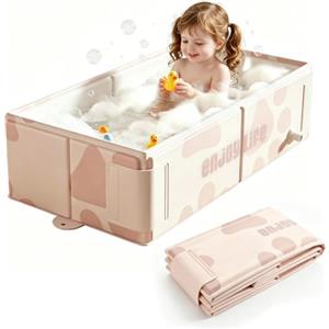 Kingbar Vasca da Bagno Bambini, Vaschetta Bagnetto Neonato Pieghevole, con Tappo di Scarico, Vasca Multifunzione per Bambini 0-8 Anni, Pink