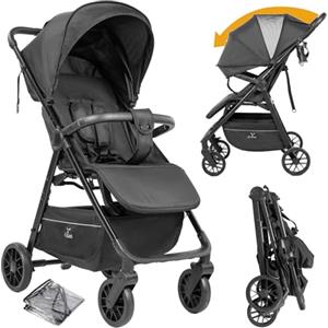 Reenborn Ultraleggero Passeggino di Soli 4,6 kg con Posizione Sdraiata Regolabile, Passeggino da Viaggio Pieghevole, Passeggino Compatto Fino a 15 kg, Carrozzina per Neonati Portatile (A8 Black)