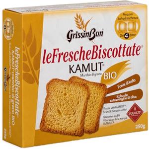 Generico Le Fresche Biscottate Grissin Bon con Grano KAMUT, Fette Biscottate Croccanti con Olio Extravergine di Oliva, Fonte di Iodio, Porzioni Salva Freschezza 250g