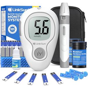 LinkSun G-425-3 Glucometro,Misuratore Glicemia con 100 Strisce Reattive, 100 lancette, 1 Misuratore Glicemico, 1 Pungidito, Senza Codifica, Glucosimetro per Uso Domestico, Risultati in mmol/L&mg/dL