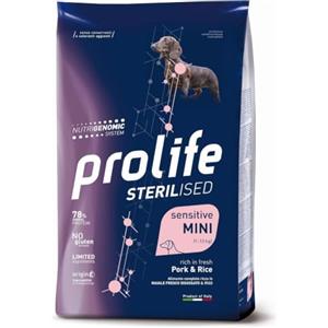 Petnutrizione Prolife Crocchette per Cani Sterilised Sensitive Pork & Rice Adult Mini 7 kg - Per Cani Sterilizzati di Piccola Taglia 1-10 kg, Monoproteico, Senza Glutine, con Maiale Fresco e Riso