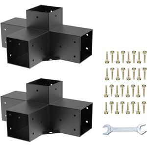 VELPAX Kit Staffe per Pergola, Supporto per Pali in Legno da Carpenteria 2 Staffe Angolari a 4 Vie Kit per Travi Fai da Te per Gazebo, Pergolati da Patio, per 4x4 (effettivo: 3,5x3,5 pollici) legname Pergola