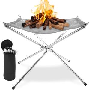 Qurxuanwe Braciere Campeggio Portatile 42cm con Borsa Trasporto, Pozzo Fuoco Rete Acciaio Inossidabile 304 Pieghevole, Camino Aperto Esterno Piccolo, Accessori Picnic per Cortile, Giardino, Patio, Falò