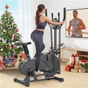 Cowmew Ellittiche, 2 in 1 Ellittica e Cyclette con Sedile, Monitor LCD, Resistenza regolabile, Pedali Antiscivolo, Macchina per l'allenamento Ellittico, Stepper per l'allenamento Cardio da Casa