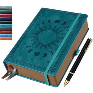 HwxBen Quaderno Diario A5 con penna - 360 pagine, carta 100 g/m², tasca interna, ideale per appunti, scuola e ufficio, idea regalo - Verde Mare