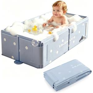 Kingbar Vasca da Bagno Bambini, Vaschetta Bagnetto Neonato Pieghevole, con Tappo di Scarico, Vasca Multifunzione per Bambini 0-8 Anni, Blue