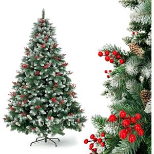 YOUDENOVA Albero di Natale artificiale con neve, 210 cm, albero di Natale con pigne Ilex