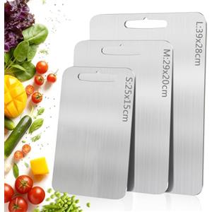 GDLOKFU 3 Pezzi Tagliere Acciaio Inox, Tagliere in Titanio per Cucina, Doppio Lato Igienico e Resistente, Ideale per Carne, Frutta e Verdura in Cucina