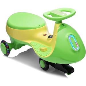 LALAHO Macchina Elettrica Per Bambini 12 V con Pedale, Auto Elettrica con 2 Velocità, Luci LED, Bluetooth, Protezione Antiribaltamento, 3 Anni in su (Verde-giallo)