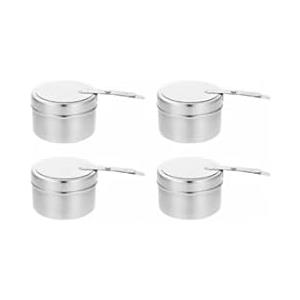 GOEDCH Contenitore per pasta combustibile: 4 bruciatori per pasta in acciaio inox, bruciatore per fonduta portatile con manico, gel combustibile, bruciatore alcolico con copertura per buffet, barbecue