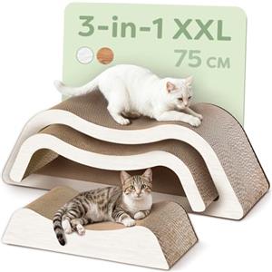 Knupis Tiragraffi Gatto 3 Pezzi XXL 75 cm - Cartone Resistente per Cura delle Unghie - Fino a 2 Anni di Utilizzo - Salvaspazio - Protegge Divani e Mobili (Cloud- Bianco)