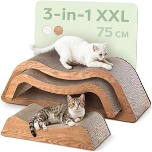Knupis Tiragraffi Gatto 3 Pezzi XXL 75 cm - Cartone Resistente per Cura delle Unghie - Fino a 2 Anni di Utilizzo - Salvaspazio - Protegge Divani e Mobili (Cloud- Marrone)