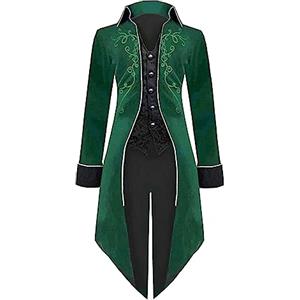 FASLOLSDP Giacca da uomo medievale steampunk, cappotto gotico frack, rinascimentale retrò vittoriana da cortile ricamato, Halloween pirata vampiro costumi cosplay per uomini, verde, M