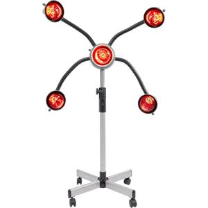 AHSSBSA Cappa asciugacapelli da parrucchiere, 750 W, 5 lampade a infrarossi, temperatura regolabile, base stabile a croce, tubi flessibili regolabili in altezza, 4 ruote universali, per salone, spa
