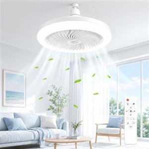 Usper Ventilatore da Soffitto con Luce, Lampadario con Ventilatore da Soffitto LED Telecomando E27 30W Ventola Lampadina Silenzioso Ventilatori, Timer 3 Velocità 3 Colori per Camera (Bianco)
