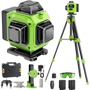 Tdyon Livella Laser Autolivellante 16 Linee con Treppiede, 4 X 360 °Livello Laser Autolivellante Verde, 2 x Batterie, Autolivellante, Supporto rotante, Telecomando