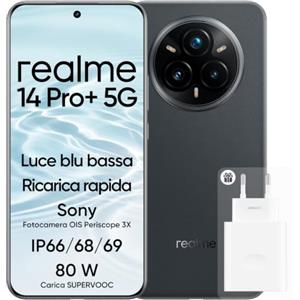 realme 14 Pro+ Smartphone Android, 8+256 GB, fotocamera Sony IMX896 con OIS, Qualcomm Snapdragon 7s Gen 3 5G, IP69, schermo 6,83 120 Hz, batteria 5260 mAh, grigio (con adattatore)