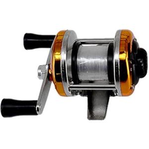 Nutup Mulinello da pesca a doppio manico per mini bobina in metallo, 50 m, lenza inclusa, ingranaggio 3.2:1 per pesca alla trota, pesce persico (oro (metallo))