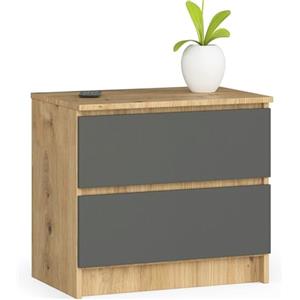 AKORD | Cassettiera K60 a 2 Cassetti | Moderna Mobiletto per Soggiorno Sala da Pranzo Camera da Letto Corridoio Bagno | Armadio Cameretta | 60x55x40 cm | Rovere lavorato a mano