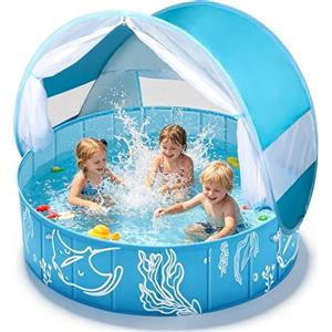 Cheffery Piscina per Bambini 4 in 1 Pop Up Grande, Tenda da Spiaggia Baby con Protezione UV SPF 50+, Piscina per Bambini con Tetto, Tenda da Spiaggia per Giardino, Spiaggia, Picnic (120x30 cm)