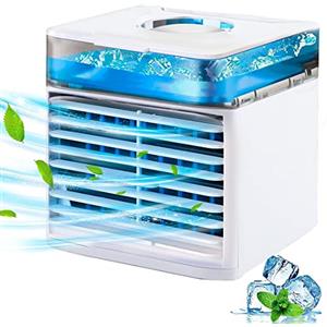 Mediawave Store - Condizionatore Portatile, da Tavolo, Portatile, Mini Refrigerante, Raffrescatore Mini Portatile, Ricarica USB, Aria Fredda, Ventilatore Portatile Cromoterapia 7 LED 802985
