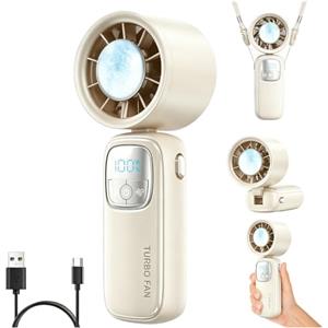TOGETDREAM Ventilatore Portatile a Mano, 5 Velocità Mini Pieghevole e Ricaricabile Turbo Ventilatore con Raffreddamento a Ghiaccio Ventilatore Portatile, da Collo e da Tavolo per Esterni, Viaggi