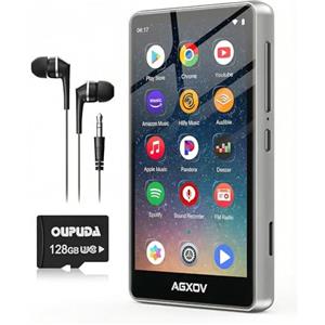 AGXOV Lettore MP3 Spotify da 144 GB con Bluetooth e WiFi, AGXOV MP4 Lettore Musicale con Schermo Touchscreen da 4,02 Pollici, MP3 Android Portatile con Audible, Deezer, Play Store, Argento