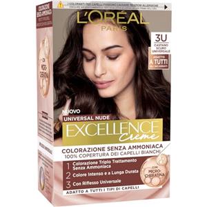 L'Oreal Paris L'Oréal Paris Colorazione Permanente, Copertura dei Capelli Bianchi a Lungo, Risultato Naturale e Luminoso, Formula senza Ammoniaca, Excellence Universal Nude, Tonalità: Castano Scuro (3U)