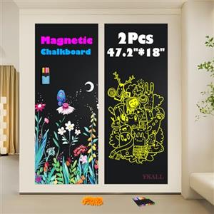 Ykall 2 Pcs Tavola Nera Magnetica per Muro, Foglio Adesivo da 47,2 x 18 con 10 Marcatori in Tinta Liquida, Perfetto per L'apprendimento dei,il Disegno e L'organizzazione Della Casa