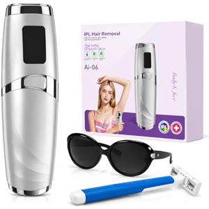Mulbijeo Mulinello Luce Pulsata, IPL Con Temperatura Controllata, Epilatore Elettrico Donna, Per Viso, Ascelle e Corpo, Epilatore Luce Pulsata, Con Modo Manuale e Automatico, Kit Ceretta, Argento