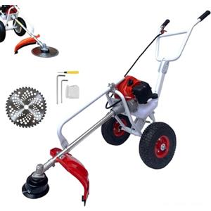 A.M.C. Decespugliatore a Scoppio 63CC 2HP 2 Tempi con Ruote a Spinta Tagliaerba Rasaerba Tosaerba a Carrozzella Carrellato per Giardinaggio Fai da Te